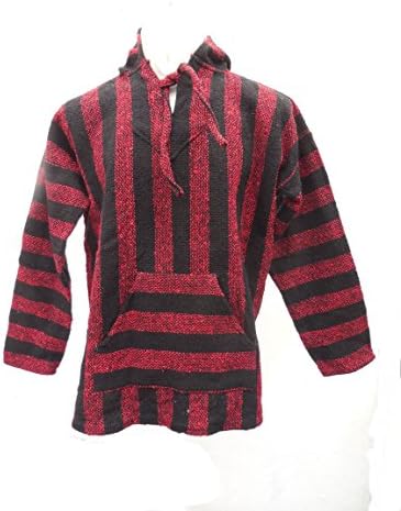 Mexican Unisex Hoodie Jerga Sweater (Large, Red/Black)