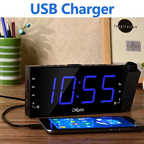 OnLyee Projection Alarm Clock with AM FM Radio 7” LED Digital Ceiling