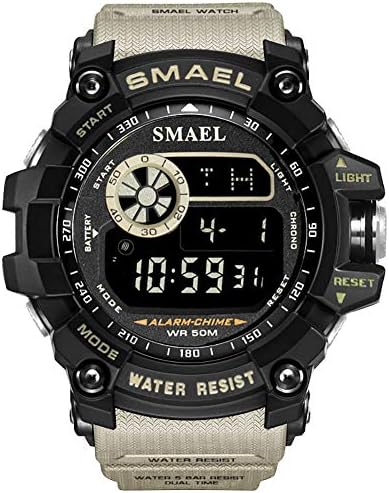 Digital Watch Men's Outdoor Sports Watch Military Watch with Waterproof Function and Alarm Clock Watches for Men (Khaki/Black)