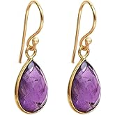 Gempires Teardrop Crystal Earring, Pear Shape Dangle Drop Earrings, Natural Gemstone Earring, Minimal, Everyday Wear, Hypoallergenic 14k Gold Plated, Gift for Mom Wife friend