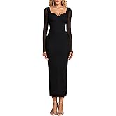 KUTUMAI Corset Lace Long Sleeve Formal Dress Back Slit Bodycon Fall Cocktail Wedding Guest Dresses