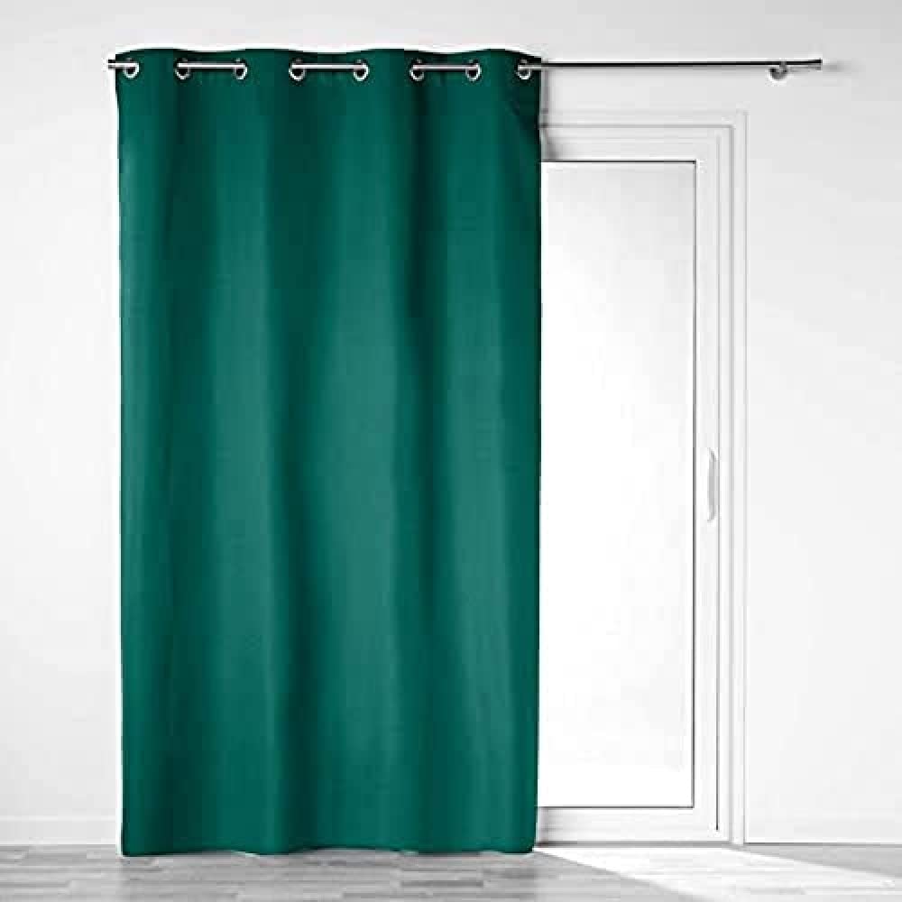Douceur d'Intérieur, 140 x 260 cm 100% Opaque Microfibre Plain Dark Grey Emerald Eyelet Curtain
