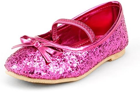 Wedding Flower Girl's Glitter Sparkly Ballet Flat Shoes w/ Elastic Strap Toddler Size (10, Pink)
