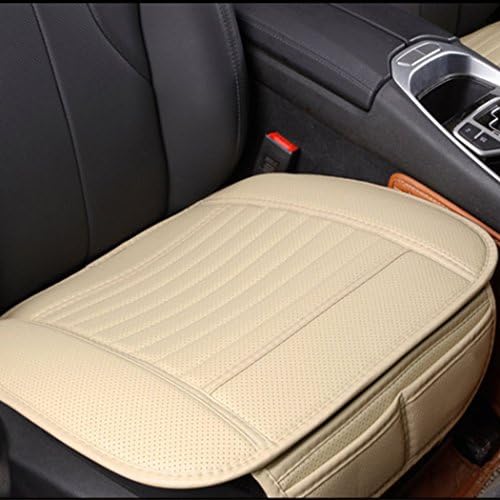 2pc Breathable Car Interior Seat Cover Cushion Pad Mat for Auto Supplies Office Chair with PU Leather Bamboo Charcoal (Beige)