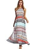 Floerns Women's Boho Floral Geometric Print Sleeveless Halter Split Maxi Dress Multi M