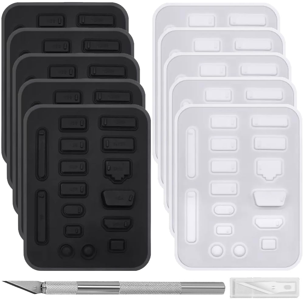 Xiatiaosann Anti-Dust Cover Plug Set, 10 Types of Laptop Computer Smartphone Port Dust Caps Stoppers for TV, Laptop, Computer, with Cutting Tools (10 set, Black & White)