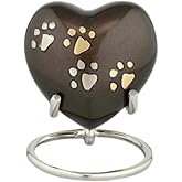 Royal Rapture Urn for Ashes Paw Heart Funeral Cremation Memorial Keepsake Pet Dog Cat |with Stand (Brown 3") RHP01-04