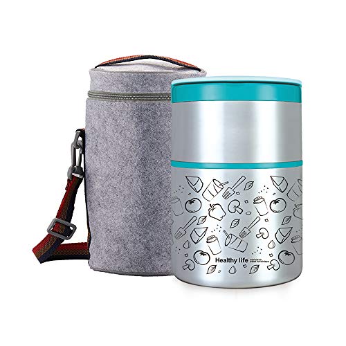 Lille Home 32OZ Vacuum Insulated Stackable Stainless Steel Thermal Lunch box | 2-Tier Bento box/Food Container with Insulated Lunch bag | BPA Free | Leakproof | Adults, Kids