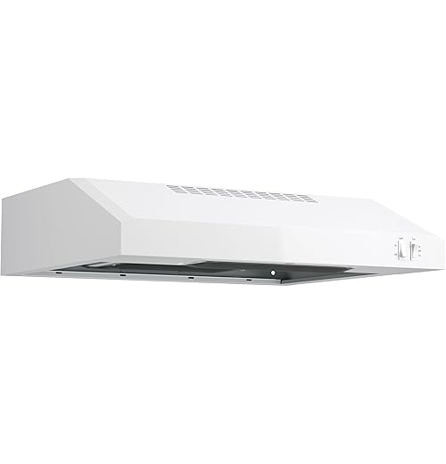 GE 24in. Under Cabinet Range Hood, convertible Duct, 2 Speed Exhaust Fan, Front Control and Reusable Filter, White