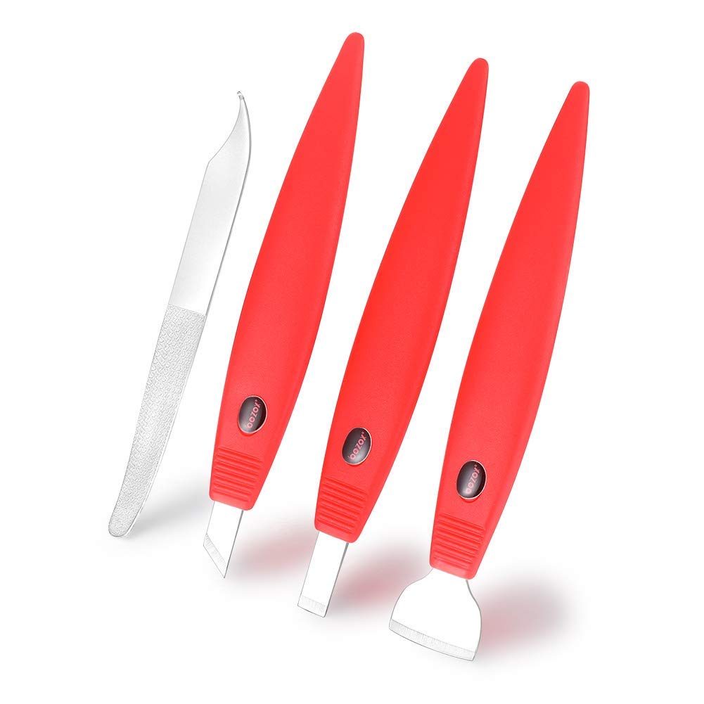 BEZOX Pedicure Shavers Set - Professional Callus Shavers Foot Care Kit - Stainless Steel Corn Hard Skin Dead Skin Remover Tool（Red）