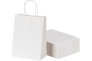 RACETOP White Paper Bags with Handles Bulk,8"x4.5"x10.8" 50Pcs,Paper Bags Birthday Wedding Party Favors Grocery Retail Shopping Business Goody