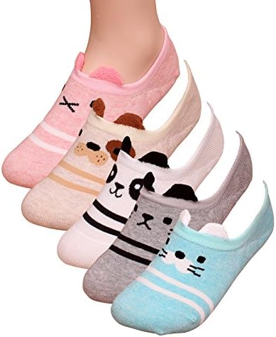 Womens Basic 3 to 8 Pack Casual Fashion No Show Liner silicon Fake Peds Foot Socks Non Slip (A_Smile 5 Pairs)