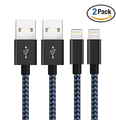 Lightning Cable, NiocTech Nylon Braided USB A to Lightning Compatible Cable for iPhone X / 8 / 8 Plus / 7 / 7 Plus / 6 / 6 Plus / 5S and more (6.6 Feet/2 Meter), 2-Pack