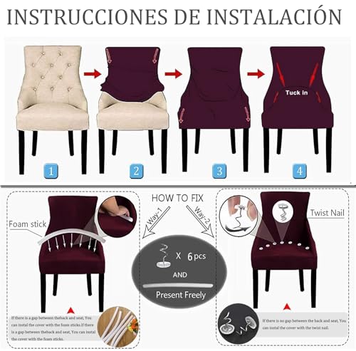 Fundas elásticas para sillas con Respaldo Fundas para Sillas de Comedor Fundas para sillas Laterales con Respaldo Protector para Sillas Tipo Sillón, Cubresillas para Cocina y Sala(Camel,4pcs)