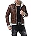AOWOFS Men's Faux Leather Jacket Brown Motorcycle Bomber Shearling Suede Stand Collar