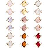 arricraft 18 Pcs Glass Connector Charms, 9 Colors Brass Pave Nuggets Connectors Irregular Crystal Linking Charms With Double Hole Jewelry Bracelet Necklace Making