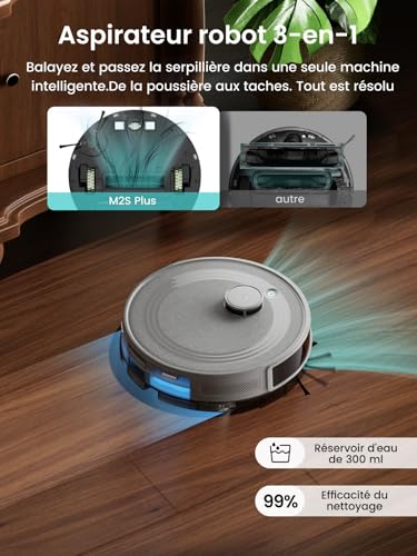 Lefant M2S Plus Robot Vacuum Cleaner with Station, 10000Pa Vacuum Cleaner, Automatic Emptying, Obstacle Avoidance, 240min, Ideal for Pet Hair Carpets Hard Floors, Connected with Alexa/App