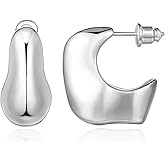 KissYan Chunky Gold Hoop Earrings for Women, 14K Gold Plated Lightweight Hollow Open Hoops Thick Teardrop Earrings Sterling Silver Post Fashion Jewelry Gifts