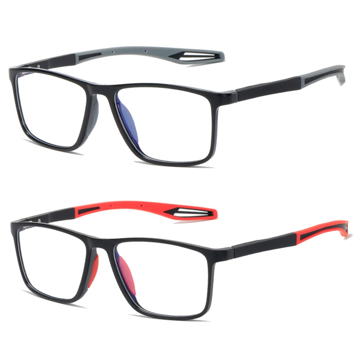 ZUVGEES 2 Pack TR90 Square Sports Reading Glasses for Men and Women(2 Pairs(Black+Red),3.50)