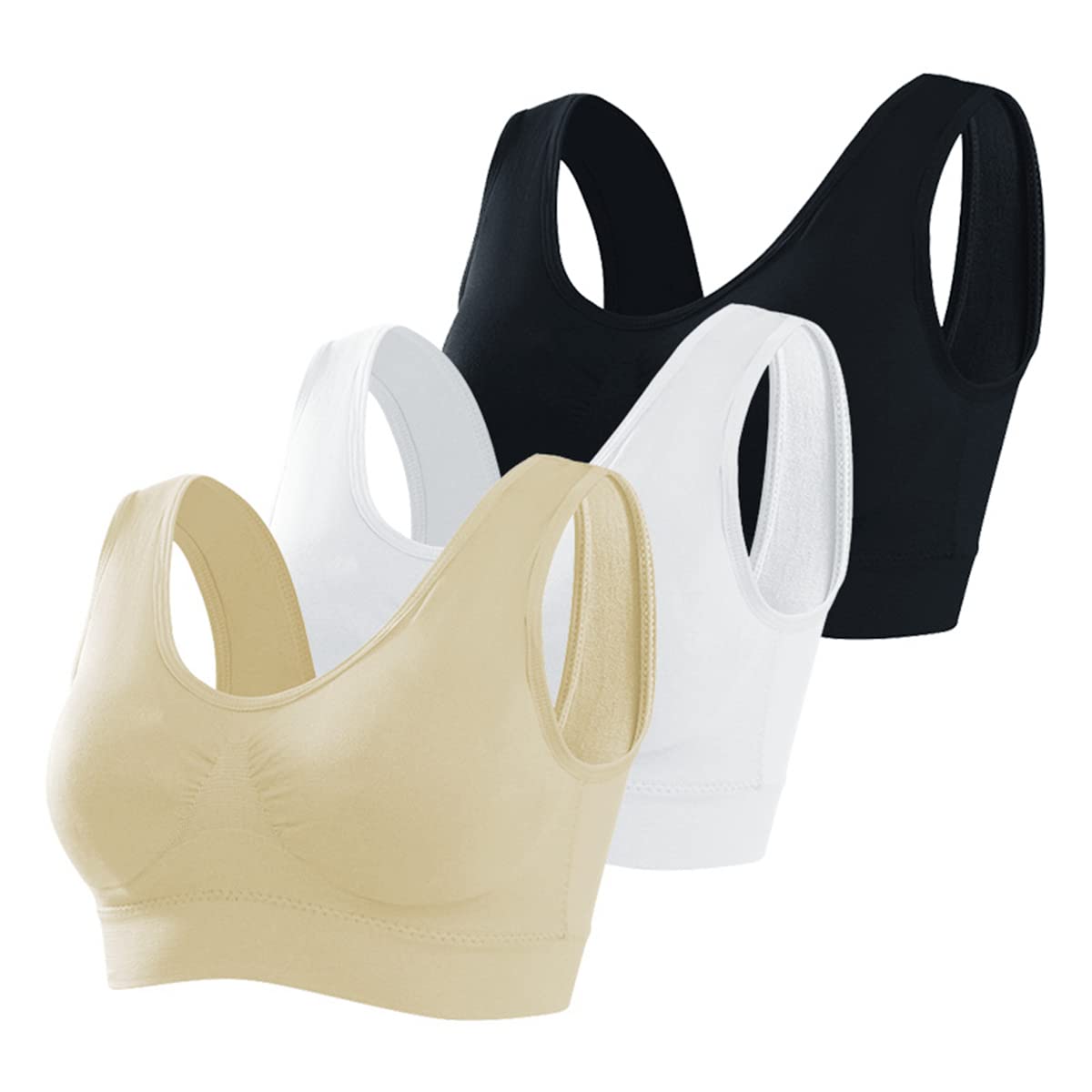 Manxing 3 Pack Seamless Sports Bra Comfort Everyday Bra Wireless Bra Sports with Removable Pads Bralettes for Women