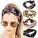 DRESHOW 4 Pack Headbands Vintage Elastic Printed Head Wrap Stretchy Moisture Hairband Twisted Cute Hair Accessories, Black, Navy, Pink, Yellow, One Size