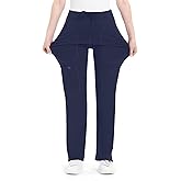 QBK Yoga Scrub Pants Women Mid Rise Yoga Work Pants- Five Pocket Cargo Scrub Pant