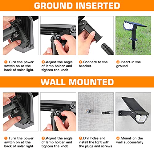 EverBrite 30LEDs Solar Lights Outdoor, IP67 Waterproof Landscape Spotlights 2-in-1 Wall Light with 4 Modes Cold & Warm Dimmable for Pathway Garden Yard Driveway Pool, 2 Packs