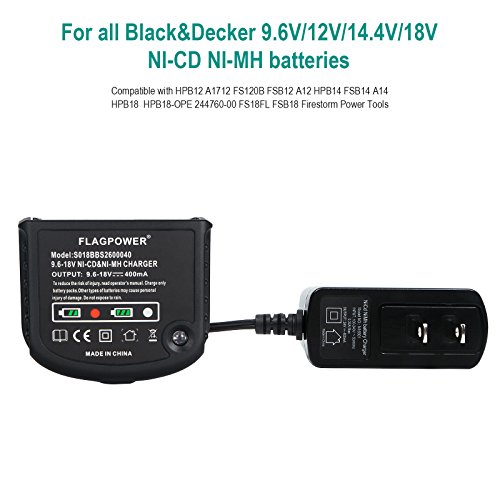 FLAGPOWER Ni-cad&Ni-Mh Battery Charger 9.6V MAX and 18V MAX for Black and Decker HPB18-OPE HPB18 HPB14 HPB12 HPB96 - Thumbnail 3