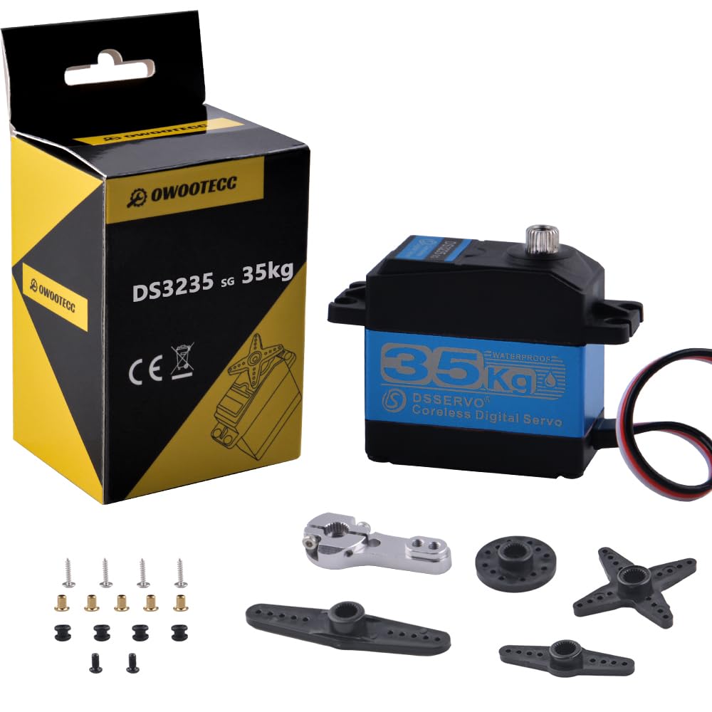 owootecc 35KG Cordless Digital Servo Motor High Torque DS3235 Metal Gear Waterproof 1/10 Scale Servo for R/C Car Robot, Control Angle 270° (Blue)