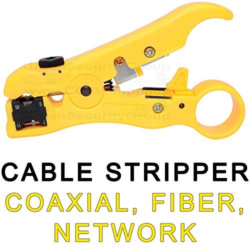 USG CCTV Cable Stripper Coaxial RG59, RG6, RG7, RG11 Network Cat5e, Cat6, UTP, STP Round & Flat Cable Comfortable Grip High Grade Steel + Plastic Construction Premium Pro Grade