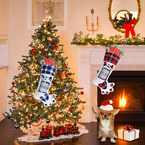 Christmas Stockings, Aitbay 19" Pet Dog Paw Christmas Stocking Plaid Style Large Xmas Stockings Can Be Photo Embedded for Holiday Christmas Decorations ( 2 Pack ) - Thumbnail 5