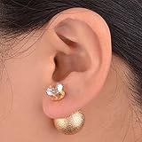 Crystal Double Sided Faux Pearl Gold Ball Earrings Resin Stud Plug Pin Golden S665K04