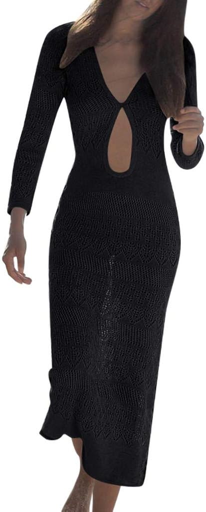 QueenMMWomens Cut Out Swimsuit Cover Ups Beach Bikini Bathing Suit Knit Cover Up Crochet Sunscreen Dresses