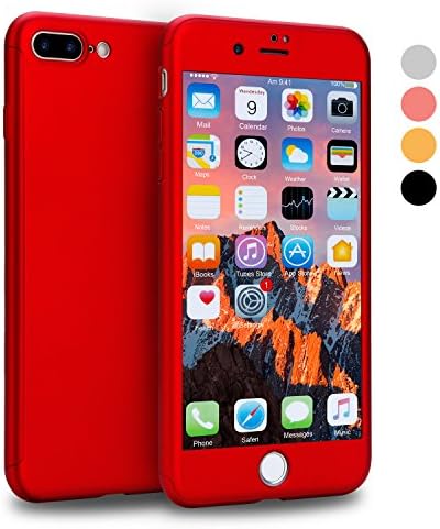 iPhone 7 Plus Case, Eunsoul 360 Full Body Protection Ultra Thin Hard Slim Case Coated Non Slip Matte Surface with Tempered Glass Screen Protector for Apple iPhone 7 Plus (5.5-inch) - Red