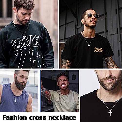 Cross Necklace Men Stainless Steel : TEMPBEAU Mini Christian Cross Pendant Steel Color Men\'s Women\'s Unisex Cross Necklace with 51cm Chain Jewelry Gift