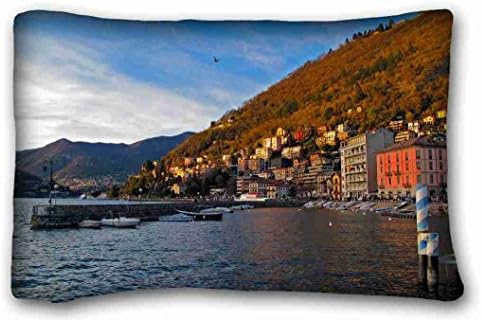 Custom Characteristic ( City italy lombardy como images sea promenade pier houses mountains water sky ) DIY Pillow Cover Size 20"X30" suitable for Full-bed PC-Orange-35821