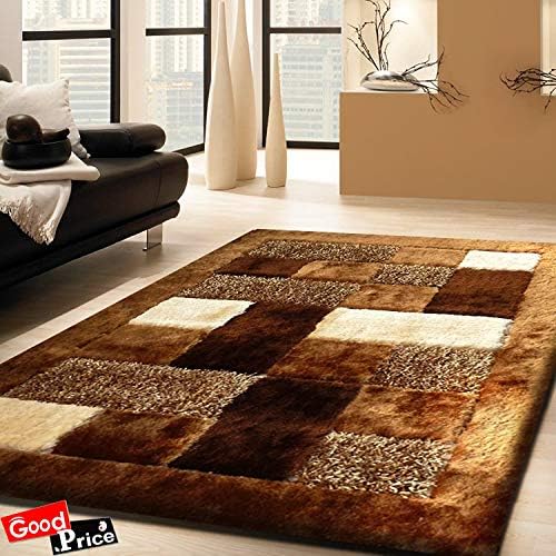 Dtex Multicolor Modern 5D Shaggy Rugs Long Lasting Carpets for Living Room Hall/Drawing Room/Kids Room Carpet 3x5 Feet- Brown