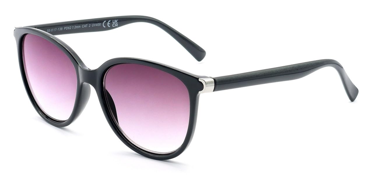 ZAVISH Reading Sunglasses Womens Designer Tinted Sun Readers Glasses Gloss Black Frame UV400 Outdoor Lens & Case +1.50