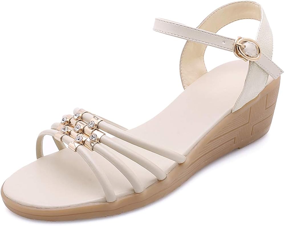 Amazon.com | Mediffen Comfort Women Casual Sandals Wedge Heels Ankle Strap Sandals Classic 