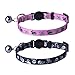 PUPTECK Breakaway Cat Collar with Bell Charm, 2 Packs Adjustable Kitty Collars Pink & Black Skull Pattern, 7.8-11.8 in