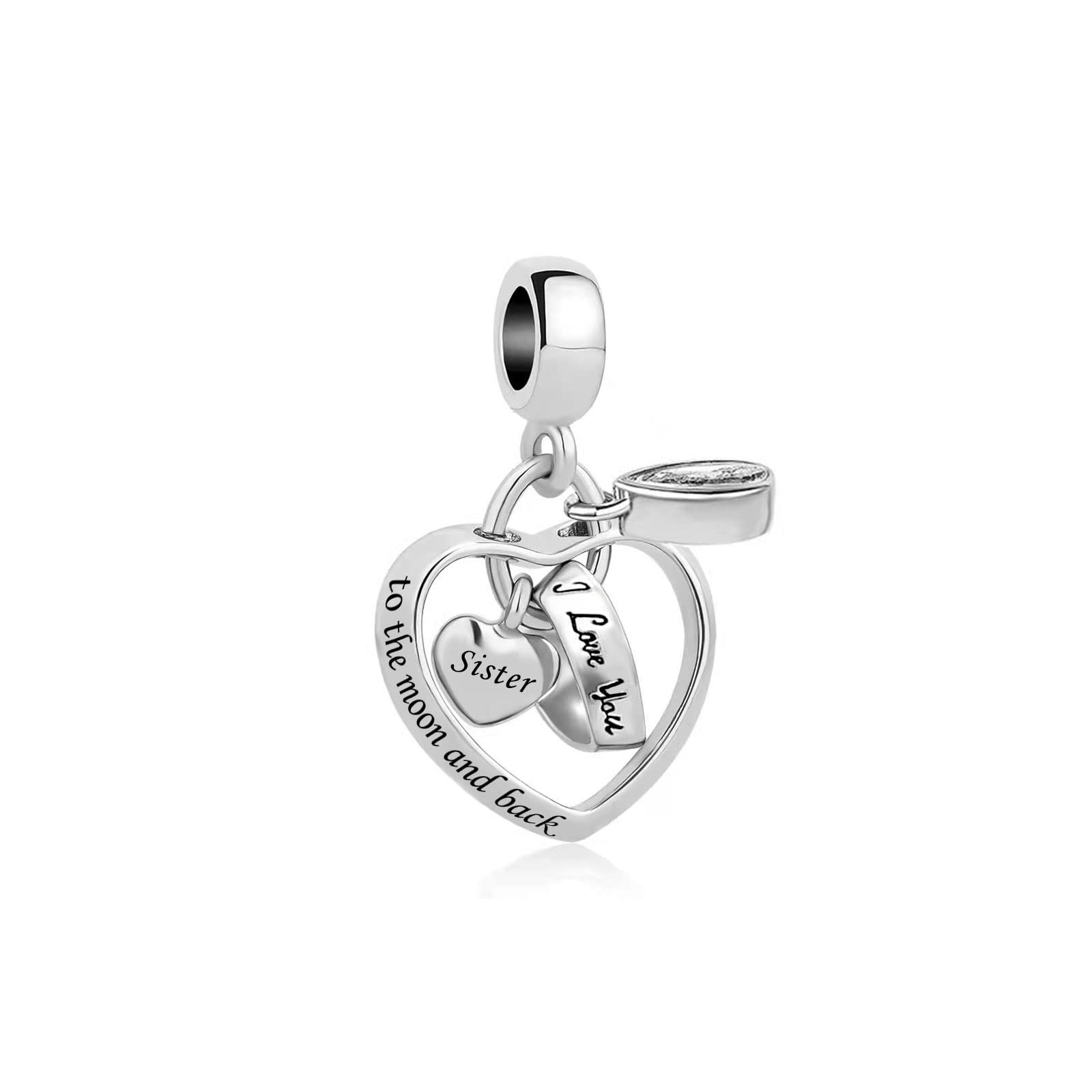 KunBead Jewelry Sister I Love You Heart Crystal Anniversary Dangle Charm for Women for Bracelet Necklace