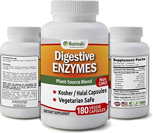 Digestive Enzymes for Better Digestion, Nutrient Absorption, helps with Bloating, Gas, Heartburn, and more, 180 Day Supply/Plant-Source Blend Kosher & Halal Capsules Vegetarian Safe MADE IN THE USA