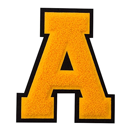 A - Gold on Black - 4 1/2 Inch Heat Seal/Sew On Chenille Varsity Letter - Thumbnail 5