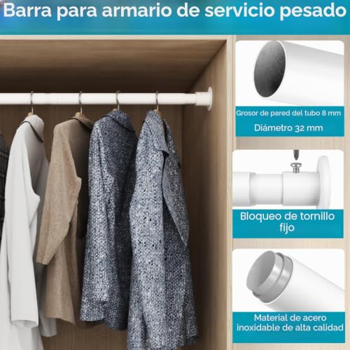 Wardrobe Rail for Hanging Clothes, Extendable Rail for Clothes, Bedroom, Windows and Showers, Diameter 65-110 cm, 32 mm, Black