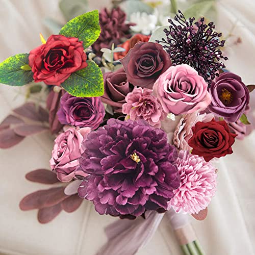 Artificial Flowers Rose Flowers Combo Set Multi Use Fake Flowers Combo for DIY Centerpieces Arrangements Wedding Bridal Bouquet Table Chair Decor Candle Holder Cake Decor Flower Strips Home Decor