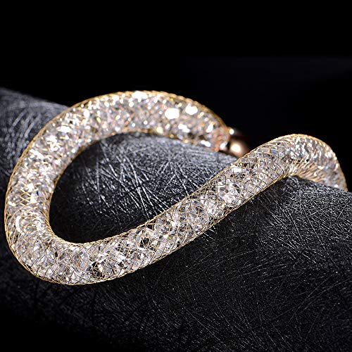 Mytys Rose Gold Mesh Bracelet Clear CZ Crystal Charm Link Bangle Bracelet for Women Girl Christmas Day Gifts 7.5''+2''