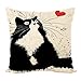 NYKKOLA Soild Linen Cute Cat Throw Pillow Covers Set of 4, Decorative Pillowcase Cushion Cover for Sofa Bedroom Car 18 x 18 Inch 45 x 45 cm (Style 13)