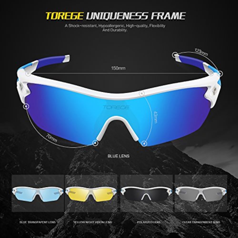 TOREGE Polarized Sports Sunglasses With 5(3) Interchangeable Lenes For