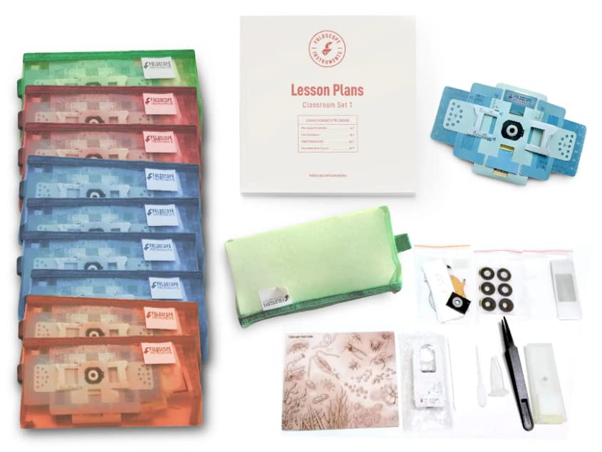 Foldscope Instruments, Inc. Paper Microscope Classroom Kit with 140x Lens, LED Light, Smartphone Attachment