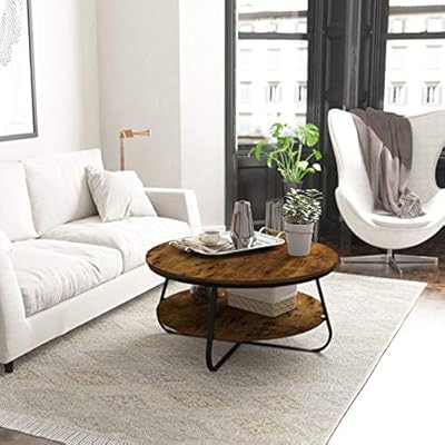 Elephance Round Coffee Table with Storage, 35.8 Inch Industrial Wood Coffee Table with Metal Frame for Living Room… 51vDyBTqEZL